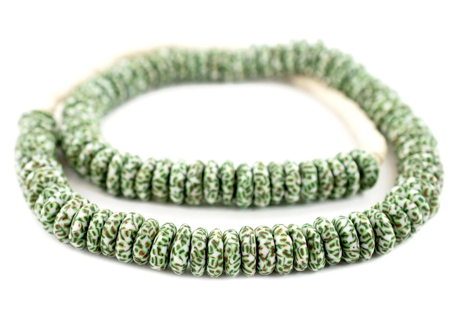 Earth Green Fused Rondelle Recycled Glass Beads 14mm Ghana African Multicolor