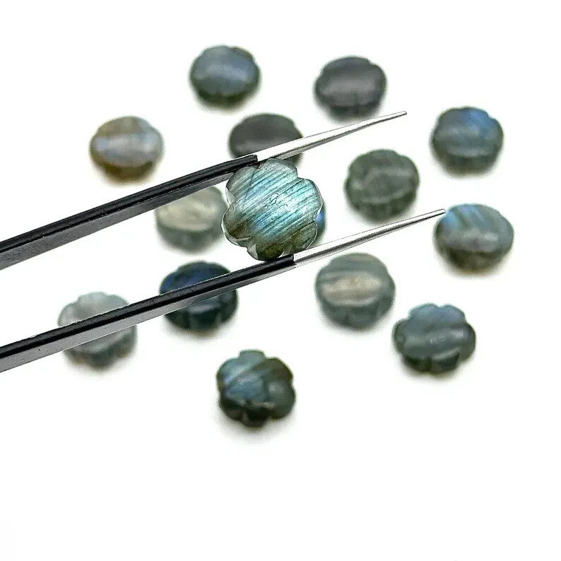 5 Pcs Beautiful Labradorite Carved Flower Shape Carvings Gemstones 10mm
