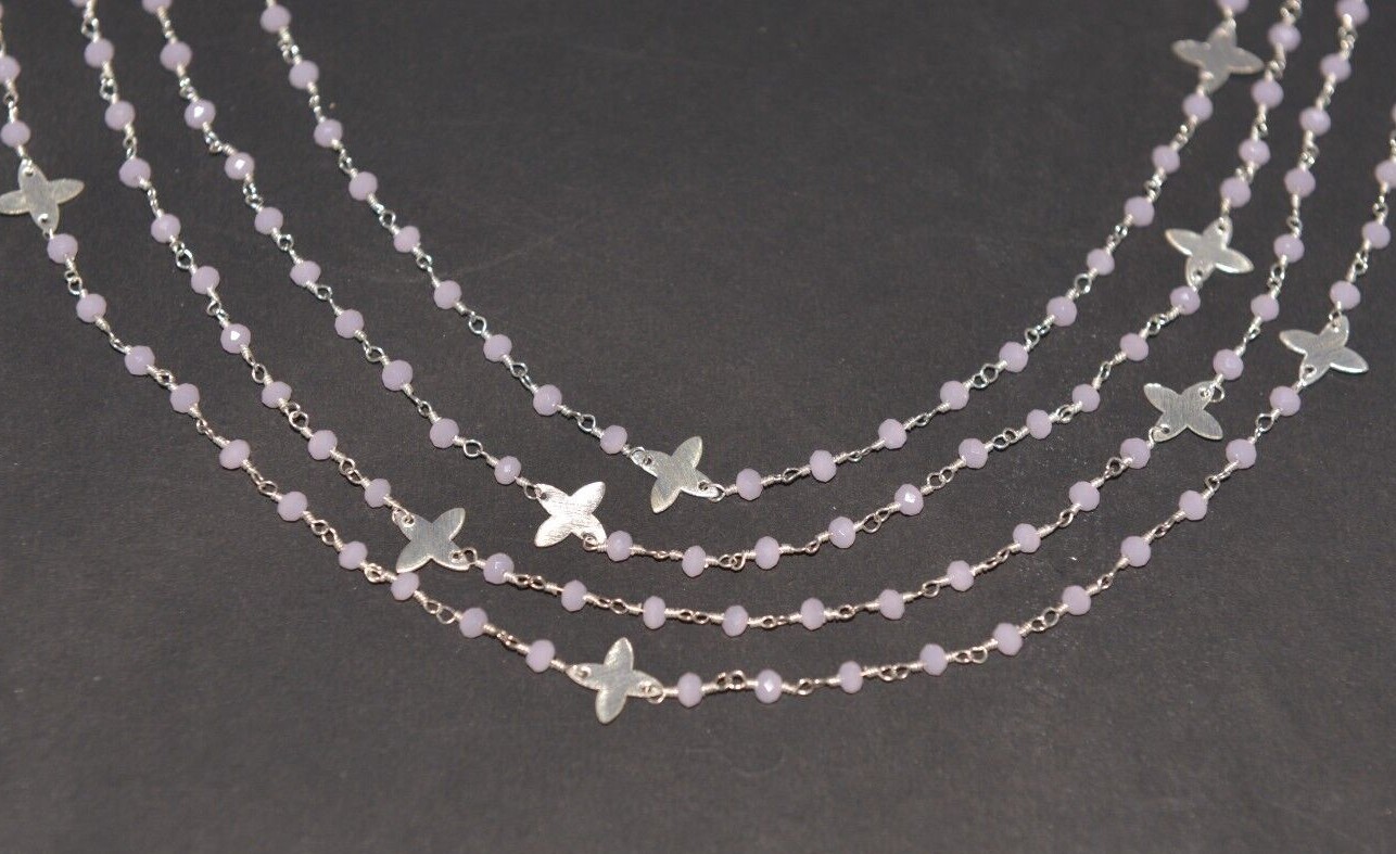 Bulk beaded jewelry making rosary chain, 3mm pink rose quartz faceted bead chain