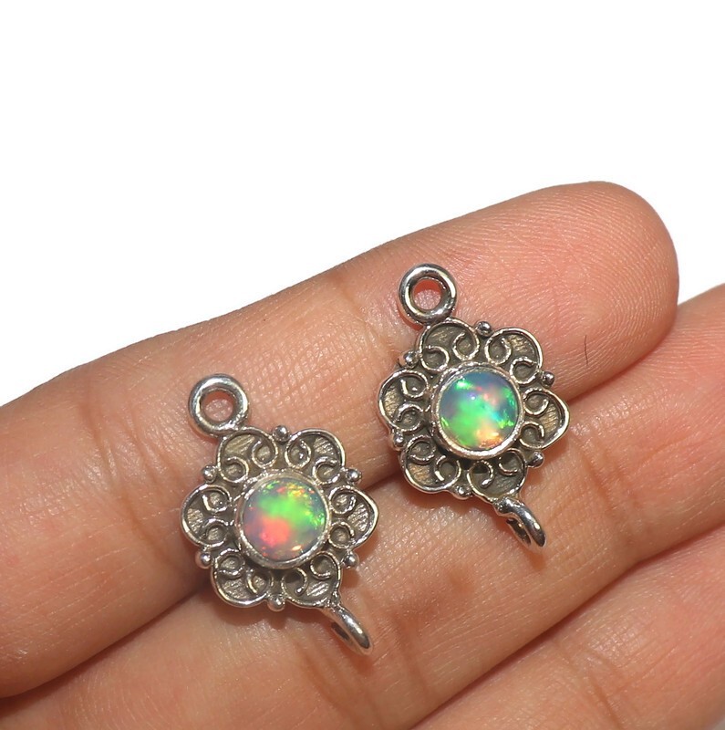 fire opal connector for earring making jewelry links sterling silver with opal