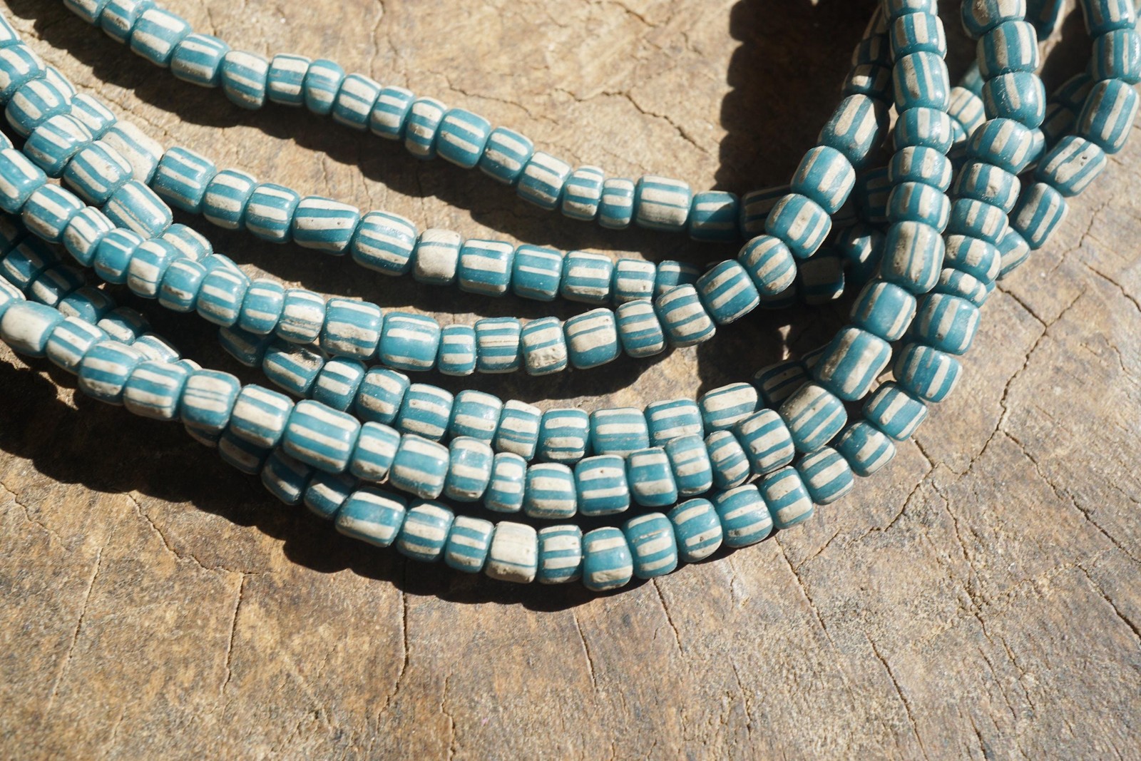 Artisan Made Java Glass Beads: Teal with White Stripes (5-6mm), 2897A378
