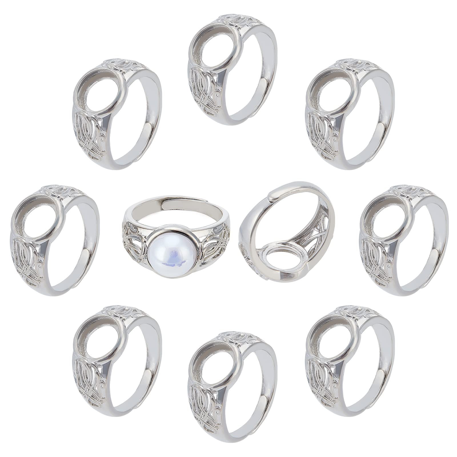 10pcs Platinum Pad Ring Settings Adjustable Brass Ring Shanks Metal Eauropean Ri