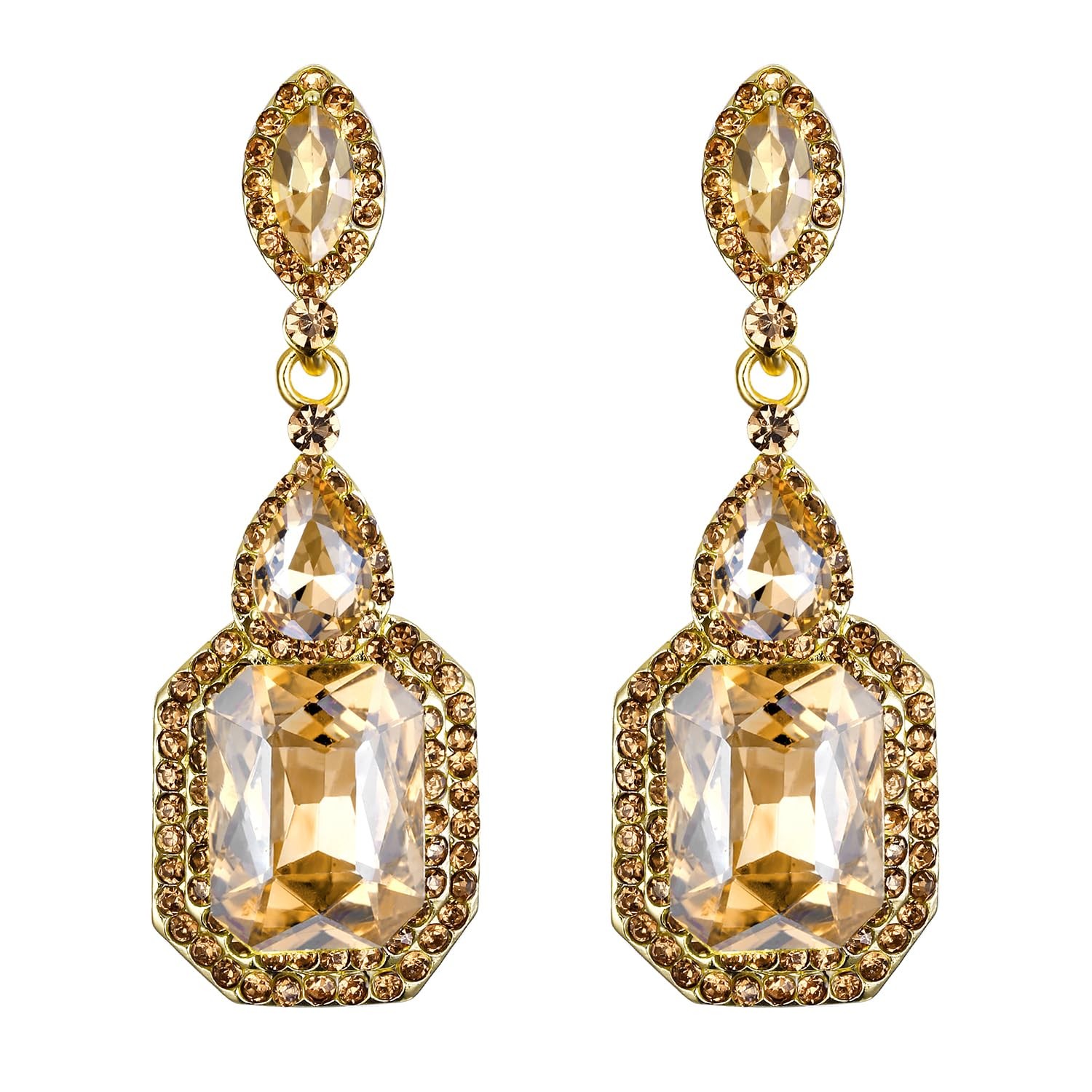 Large Long Women’s Wedding Dangle Earrings Emerald Cut Crystal Infinity Figure 8