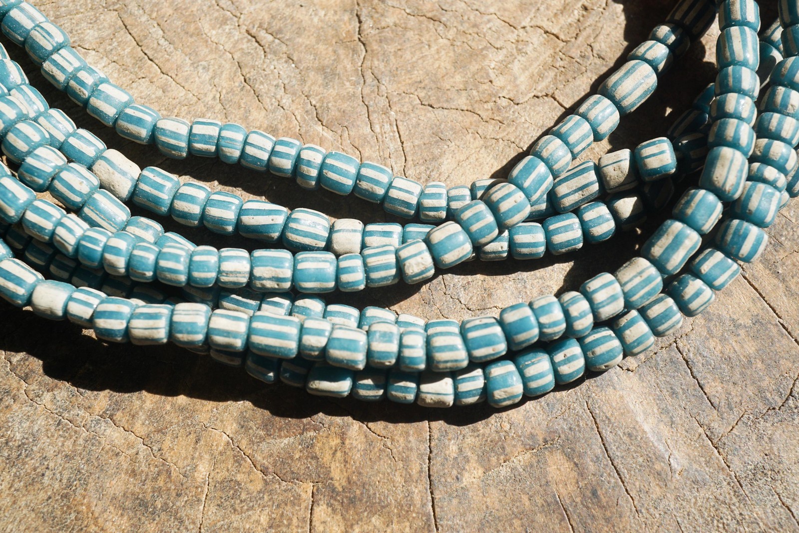 Artisan Made Java Glass Beads: Teal with White Stripes (5-6mm), 2897A378