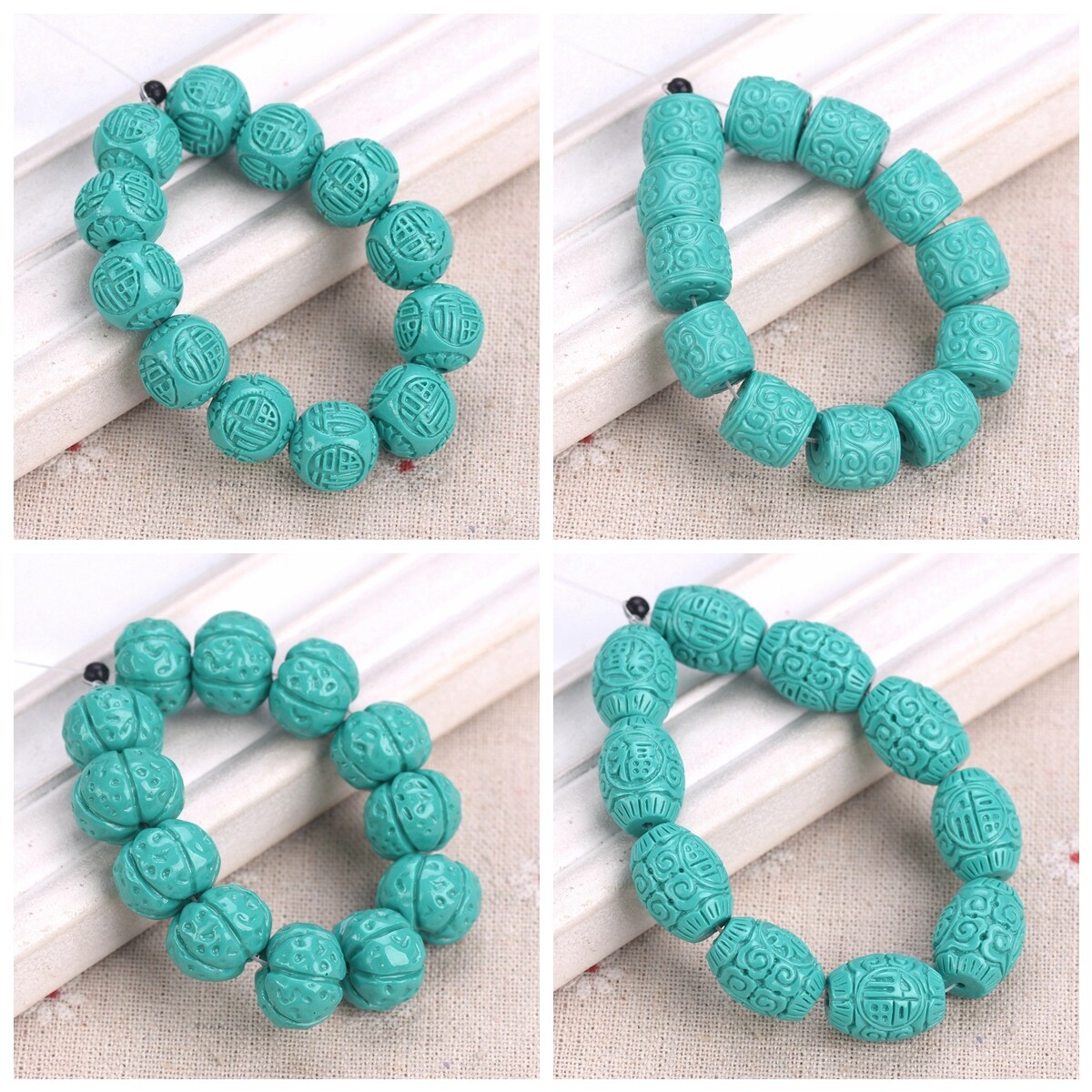 10pcs Cyan Carving Bead Made From Stone Powder Loose Beads For DIY Bracelet