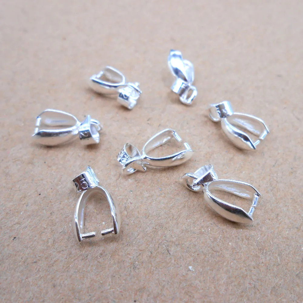 10pc 925 Sterling Silver Bail Connector Pinch Clasp Pendant DIY Jewelry Making