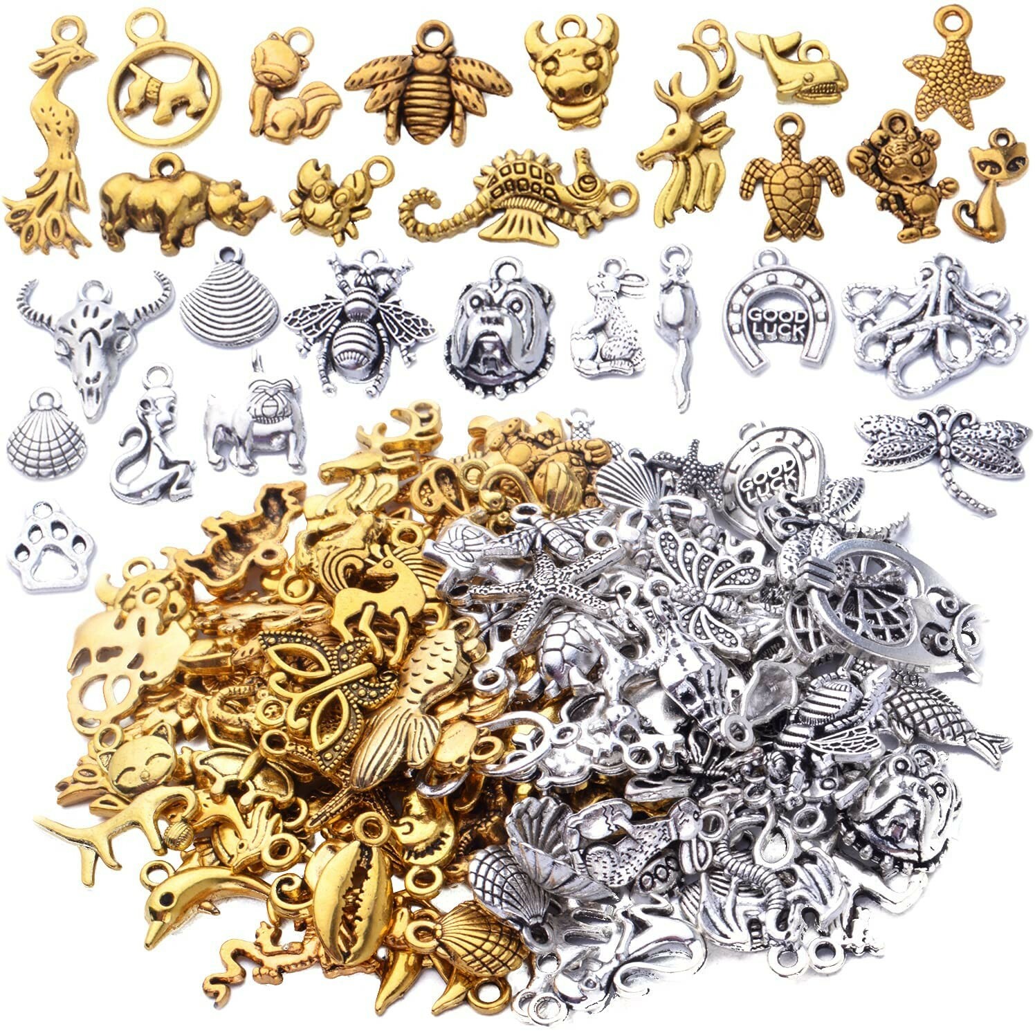 Animal Charms Antiqued Silver Gold Assorted Pendants Mixed Zoo Supplies 10pcs