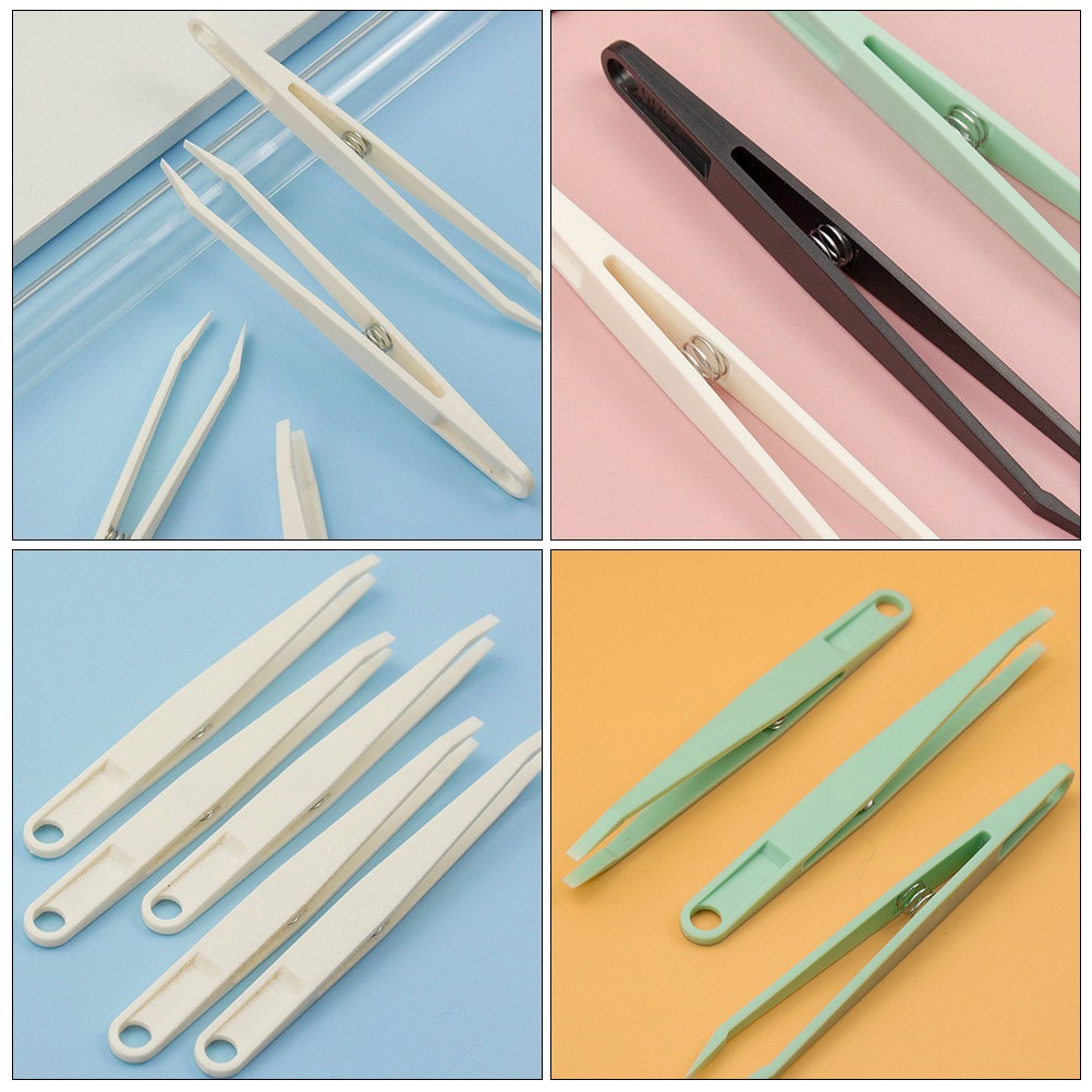 12Pcs Plastic Craft Tweezers Set Flat Tip for DIY Jewelry Stamps and Beads
