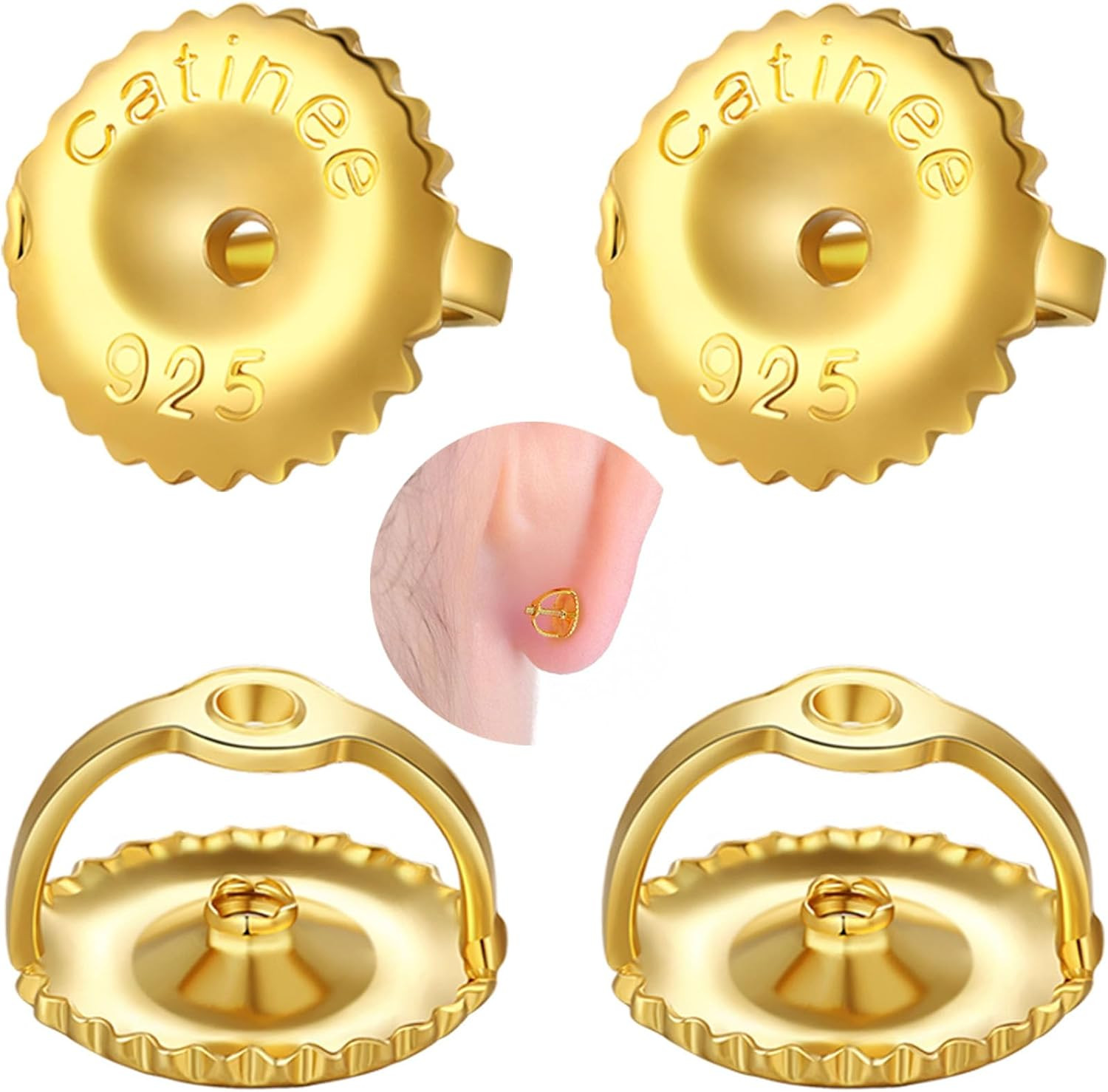 2Pairs Screw on Earring Backs Replacements,14K Gold Plated 925 Silver Secure