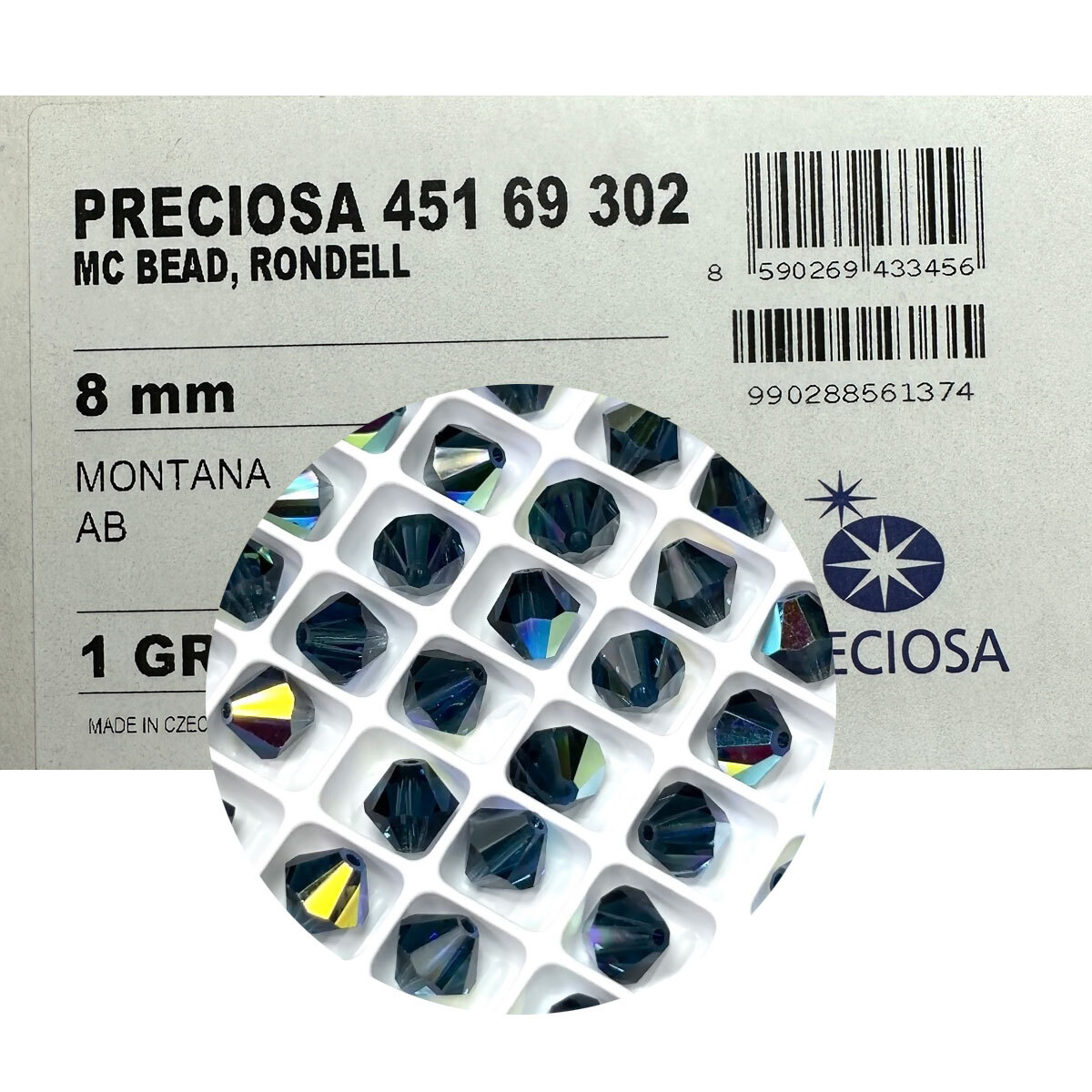 Czech Bicone Crystal Beads Preciosa Montana AB silvery blue Aurora Boreale 8mm