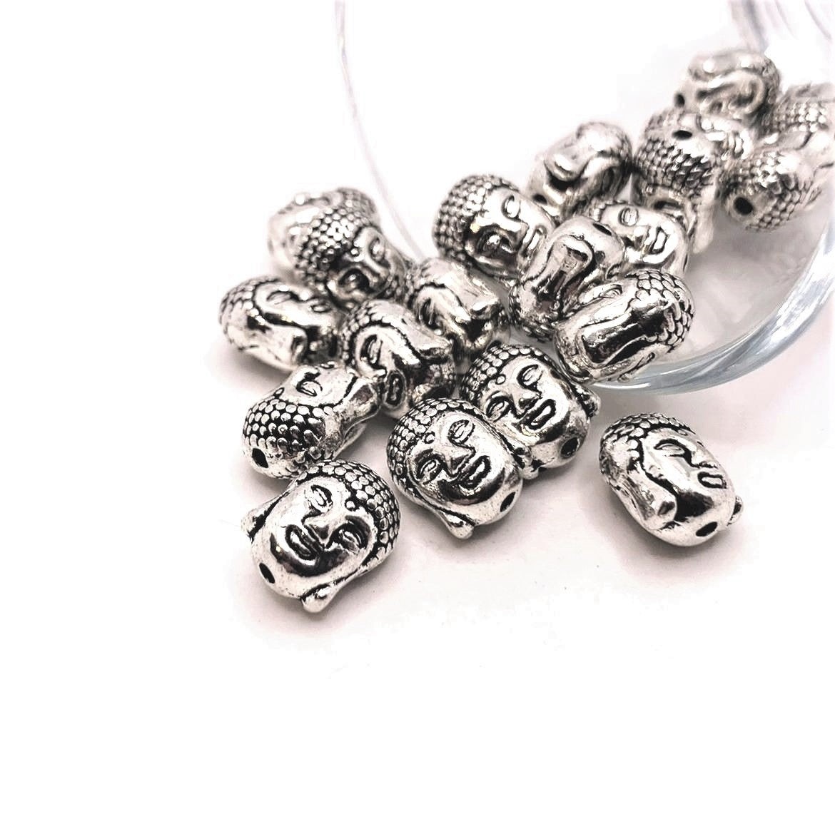 Silver Happy Buddha Head Beads, 11x9mm – US Seller
