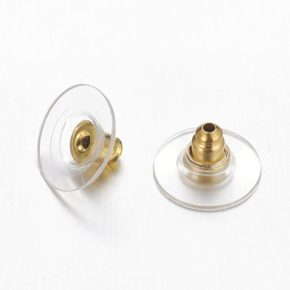 100Bullet Clutch Earring Backs Ear Pads Clear Findings 12mm Safety Stoppers Gold