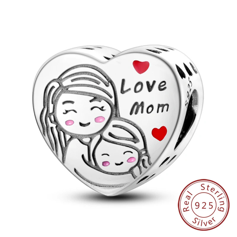 925 Sterling Silver Charm Beads Family Sister Love Heart Pendant DIY Bracelet