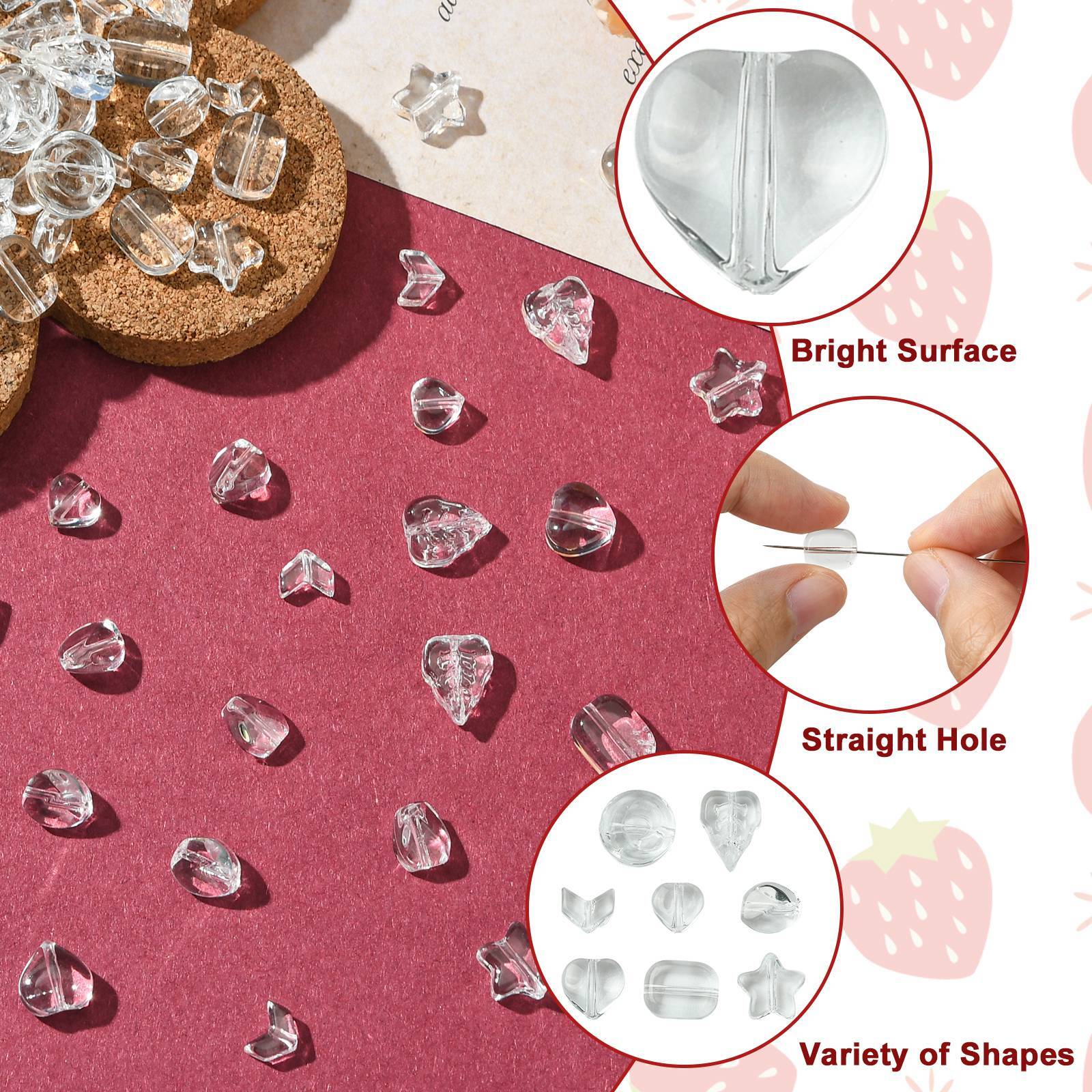 100x Glass Clear Rectangle Heart Round Star Spacer Beads for DIY Jewelry Making