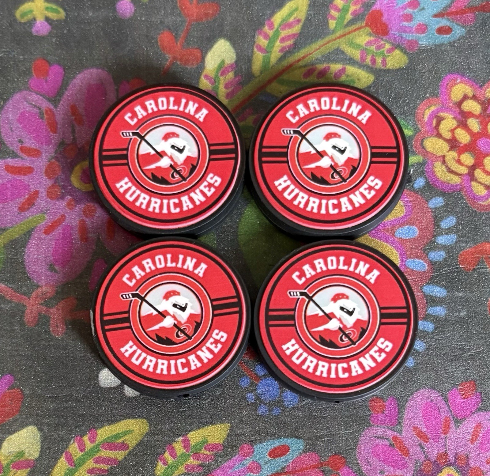 4 Piece CAROLINA Hockey Team Silicone Focal Beads DIY Jewelry Pens