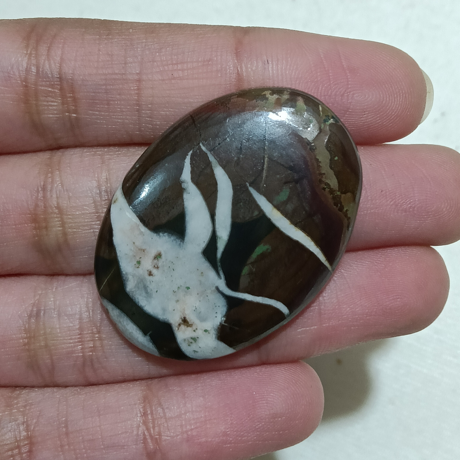 Spider Web Septerian Brown Jasper Gemstone Cabochon Size 36X26X6 MM For Pendant