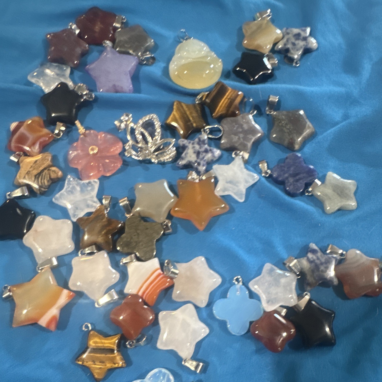 Multicolor Stone Star & Flower Pendant Charms w/ Bails Lot for Jewelry Making