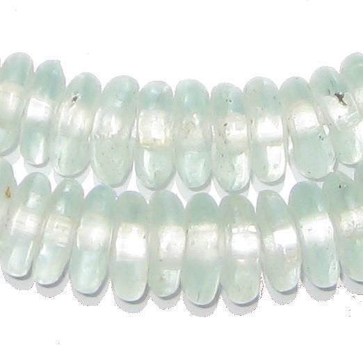 Clear Rondelle Recycled Glass Beads 12mm Ghana African Sea Glass Disk Large Hole