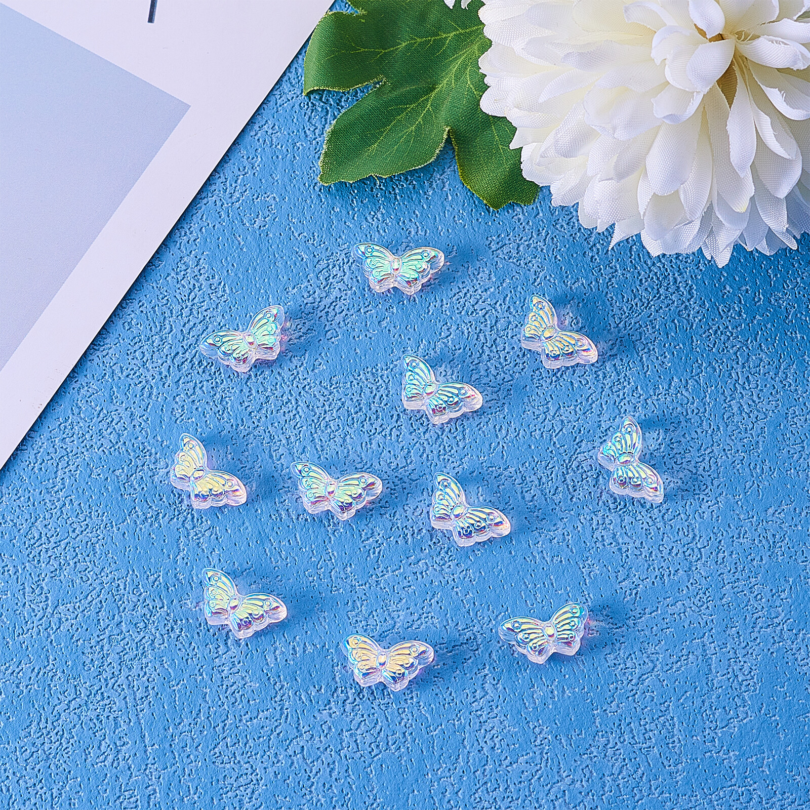 100x Glass Crystal Glitter Powder Butterfly Loose Spacer Bead for Jewelry Making