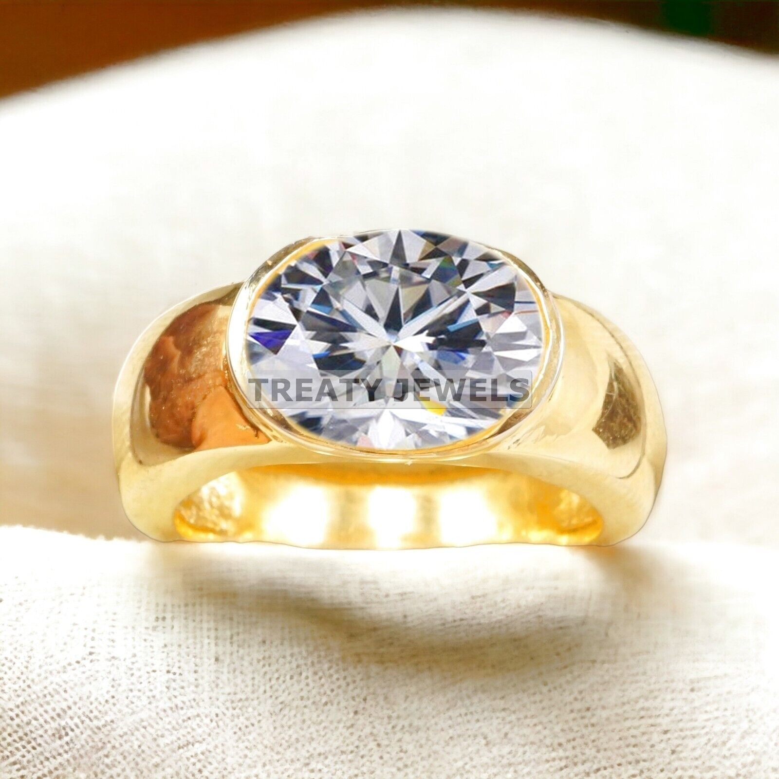 Moissanite Oval Cut With 14k Yellow Gold Ring For Men’s #A402 #