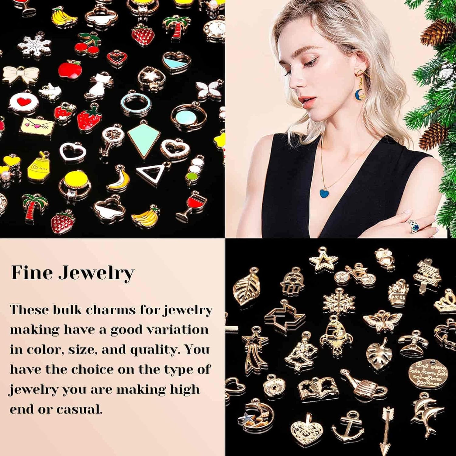 200Pcs Charms for Jewelry Making, Assorted Wholesale Mixed Bulk Metal Earring Ba