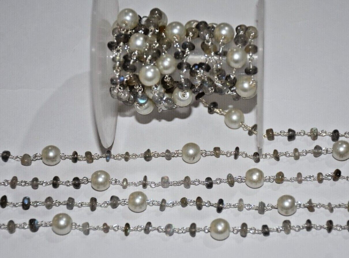 bulk beaded jewelry making rosary chain, 4mm labradorite rondelle beads rosary