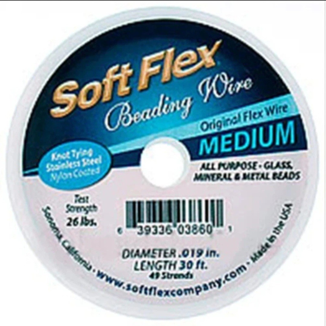 Soft Flex Satin Silver Beading Wire • 49 Strands/Medium Size/30ft Spool • New