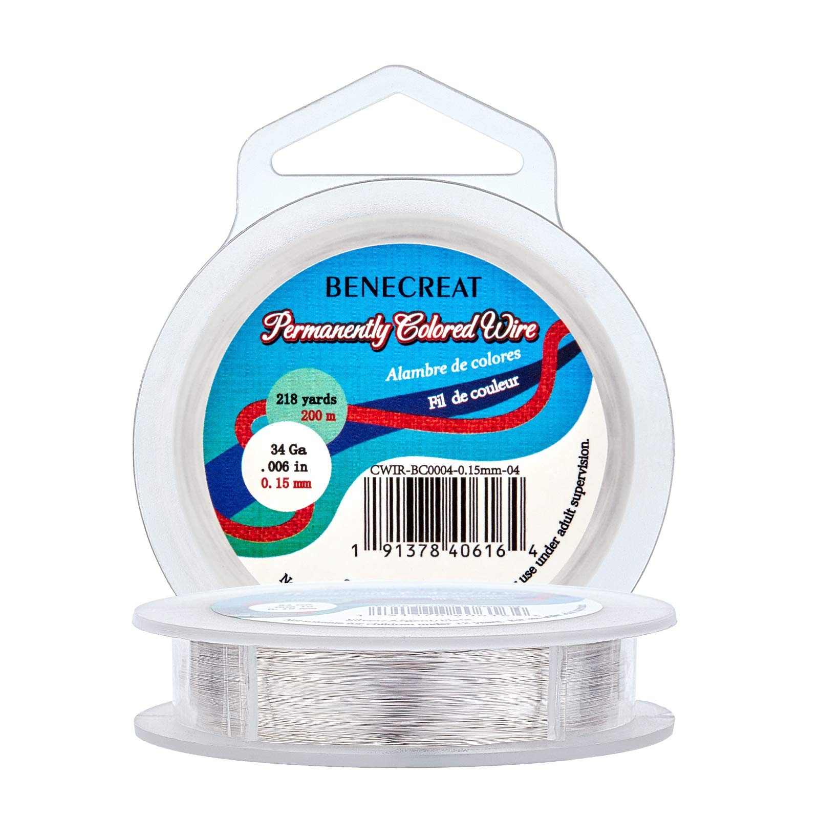 BENECREAT 34-Gauge 218 Yards Tarnish Resistant Silver Wire Thin Jewelry Coppe…
