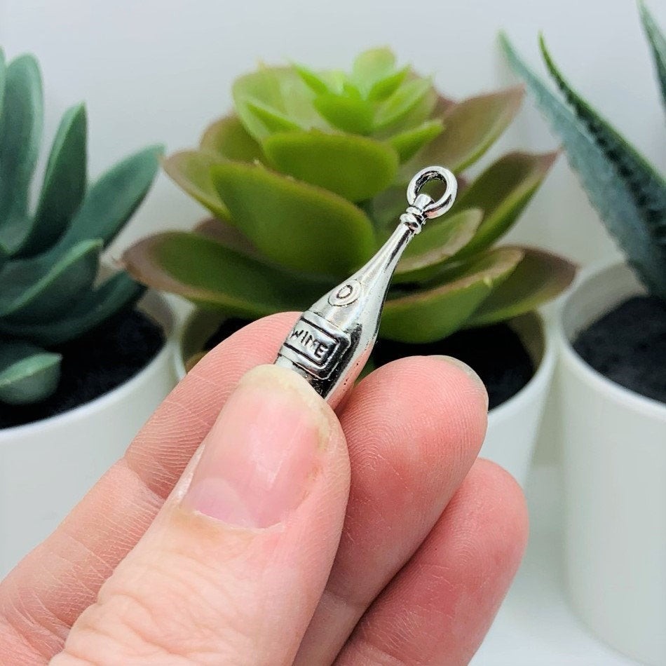 Silver Wine Bottle 3D Charms, 28x8mm – US Seller