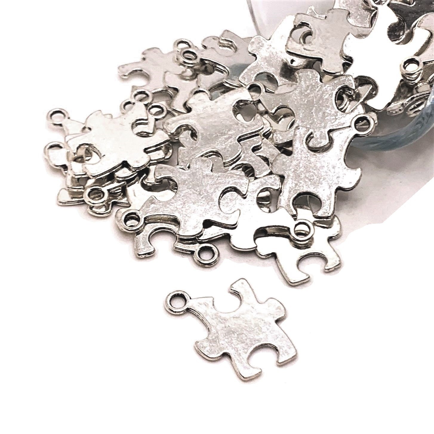Silver Autism Awareness Puzzle Piece Charms, 22x14mm – US Seller