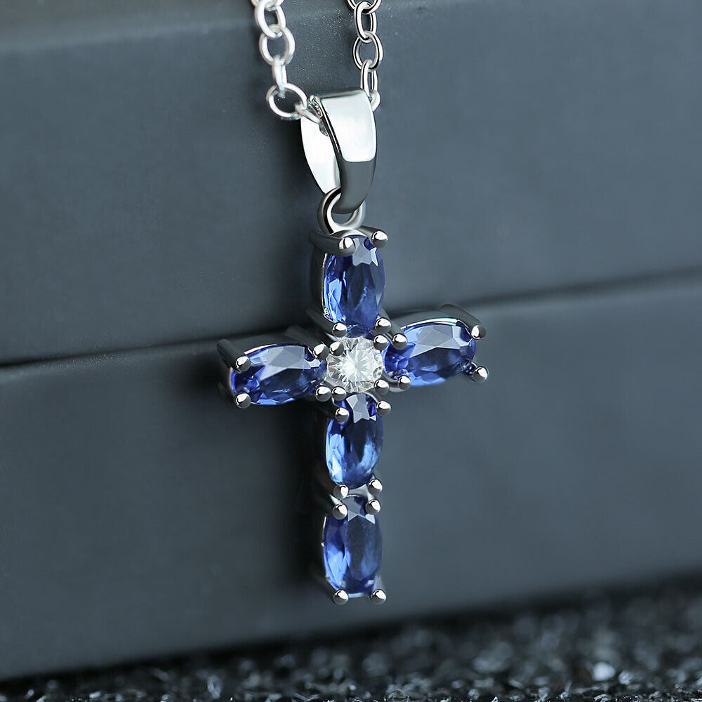 Fashion Women’s 925 Silver Necklace Pendant Cubic Zircon Cross Party Jewelry