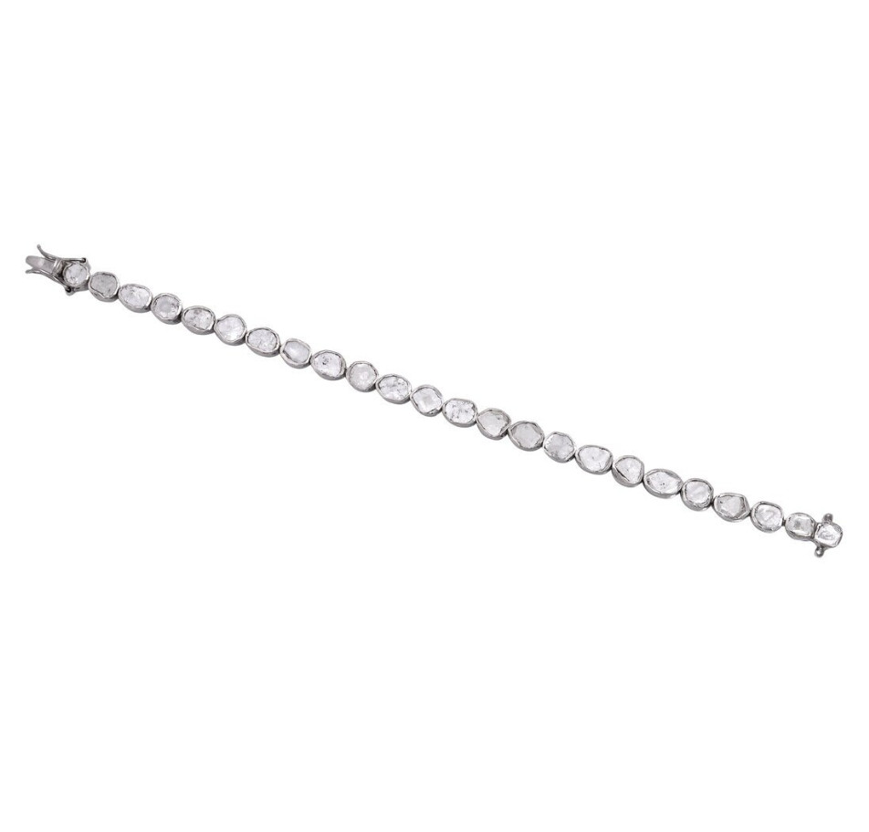 Handmade Rose Cut Polki Tennis Bracelet For Men & Women Silver Diamond Bracelet