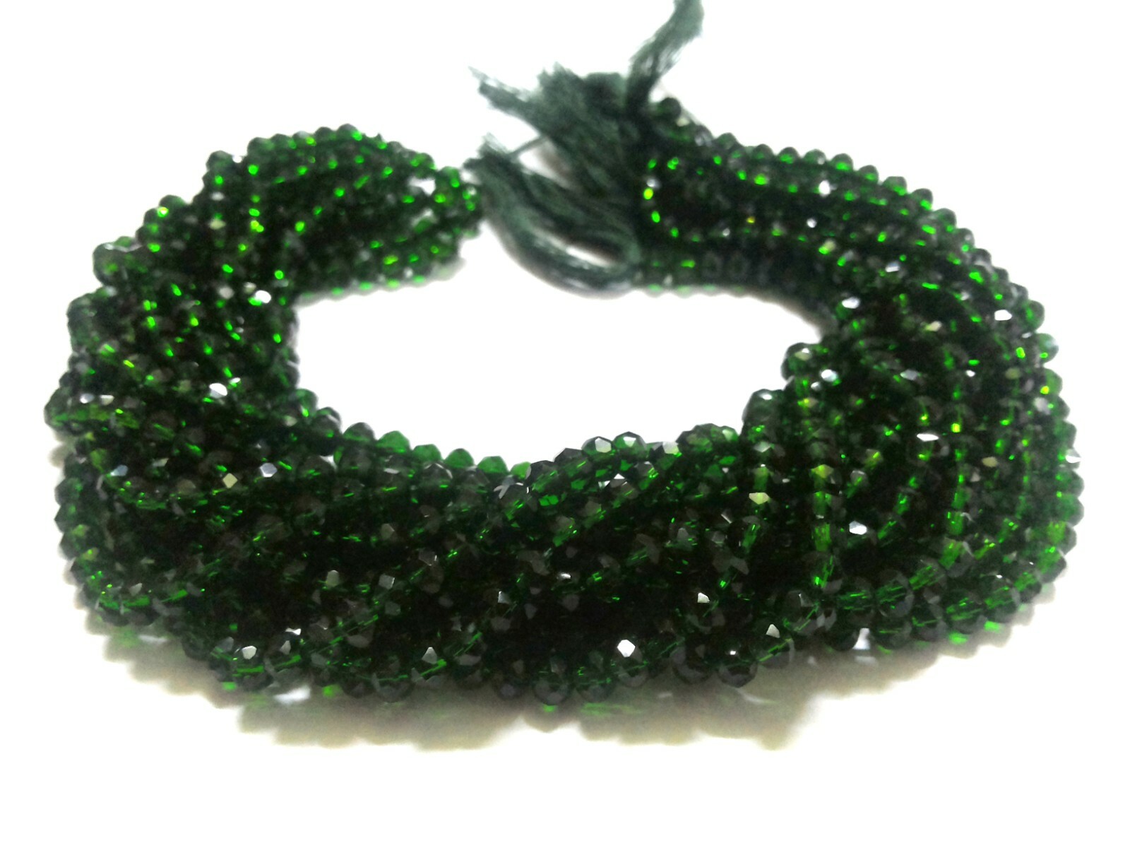 Chrome Diopside Color Quartz Hydro Beads 3-4mm Rondelle Faceted 12″inch 5 Strand