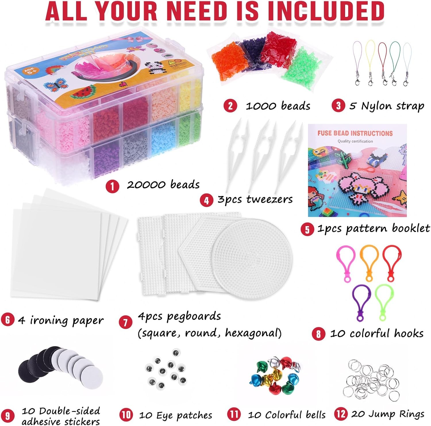 Fuse Beads Kit 21000 Pcs 5Mm in 24 Colors Melting Beads with Over 80 Accessories