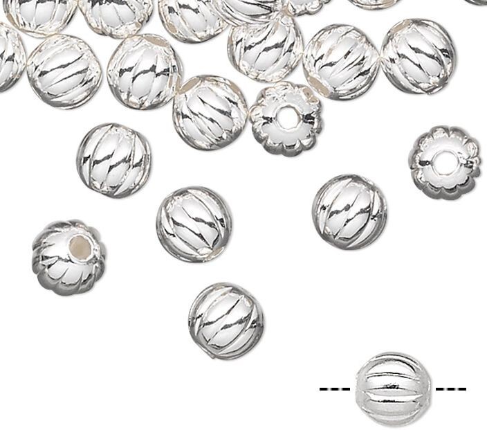 Bead, 100 Silver Plated Brass 4mm Corrugated Round Beads with 1mm Hole