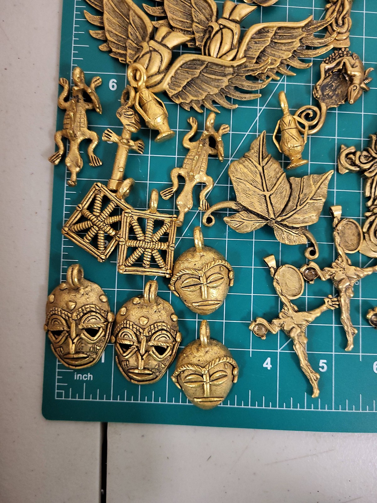 50+ Gold Tone Pendants Charms Lot Crosses Faces Leaves Eagle Jewelry Making