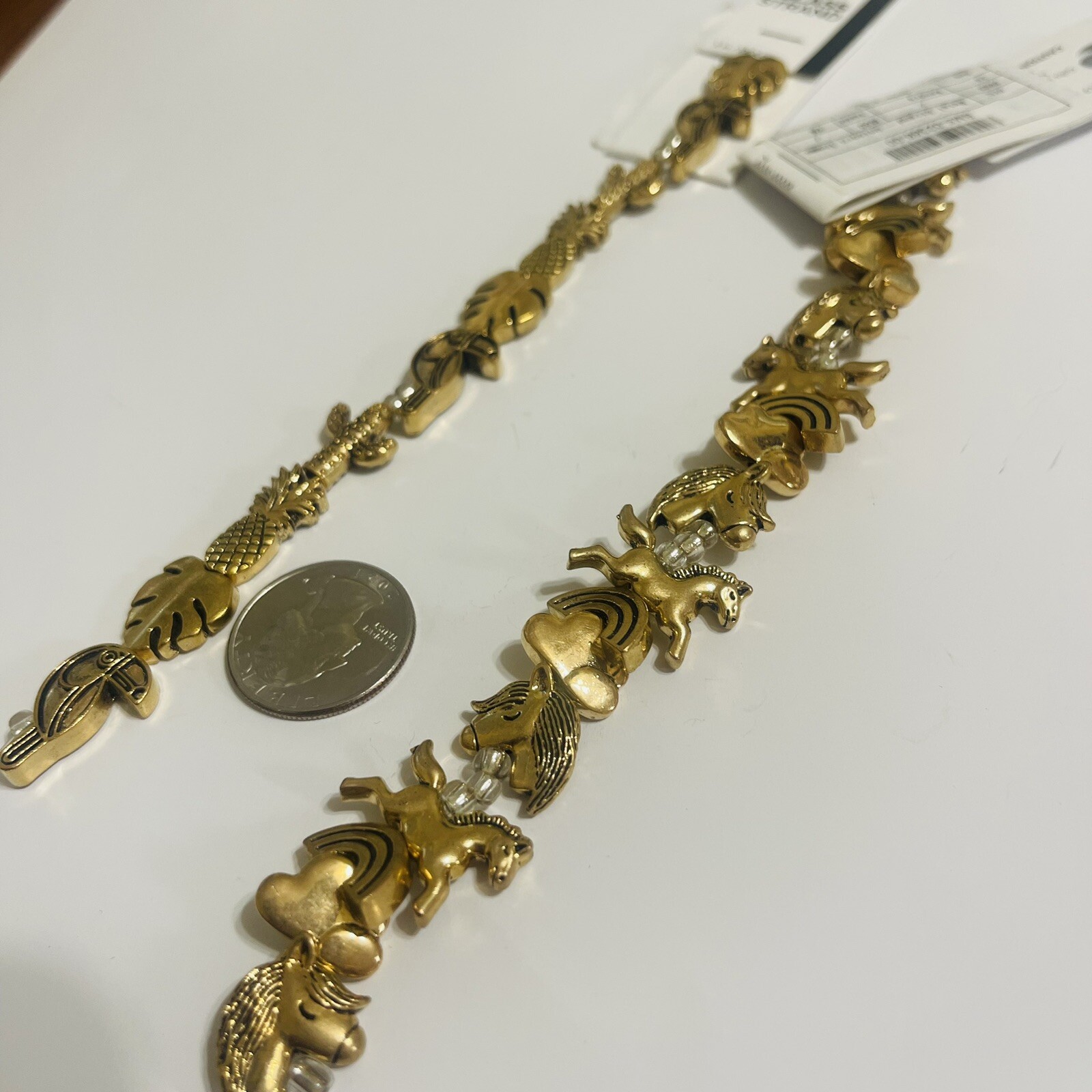 Blue Moon Metal Strand Unicorn & Tropical Gold tone and Heavy Trinkets