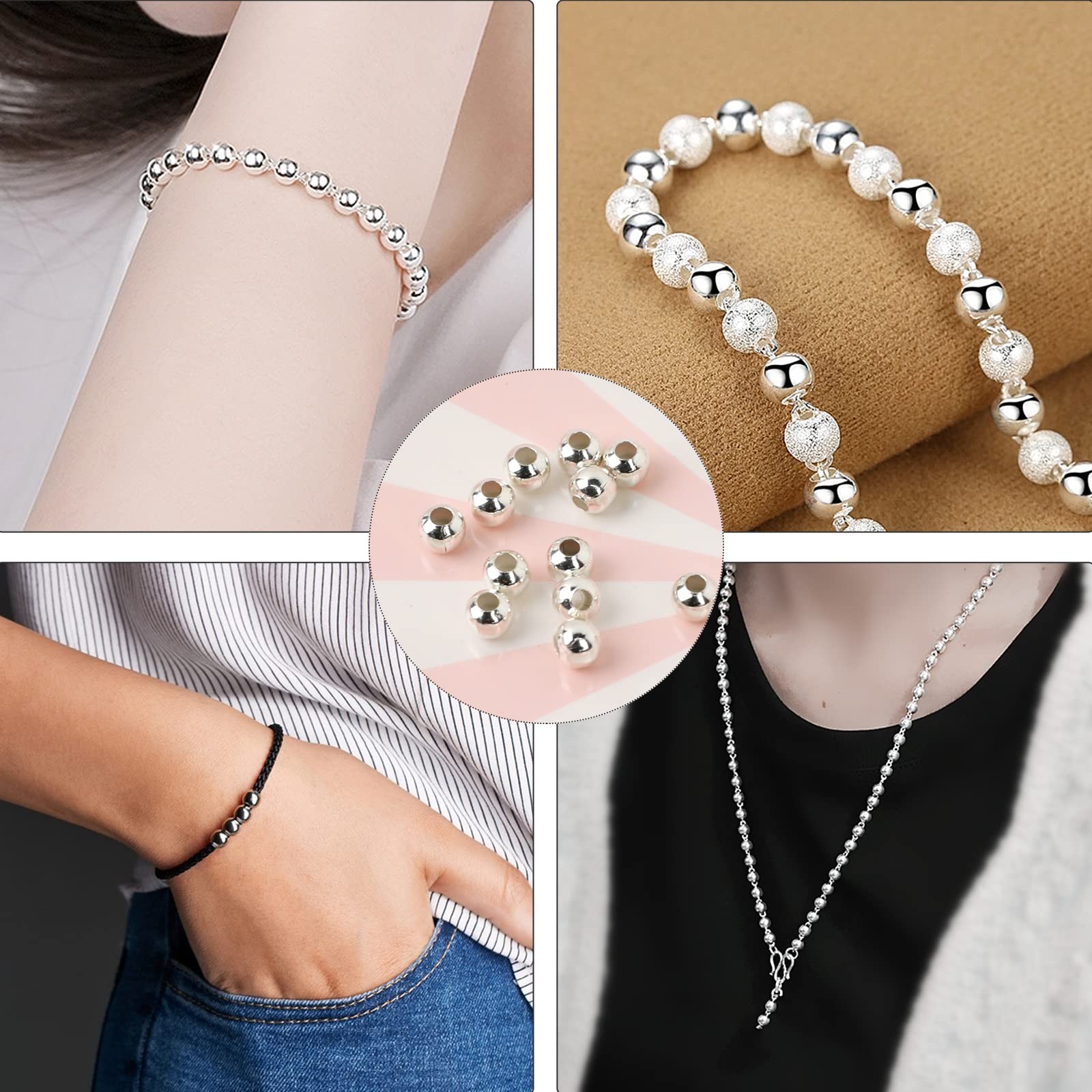 200pcs Silver Spacer Beads for Jewelry Making, 5mm Silver Plated Metal Beads …