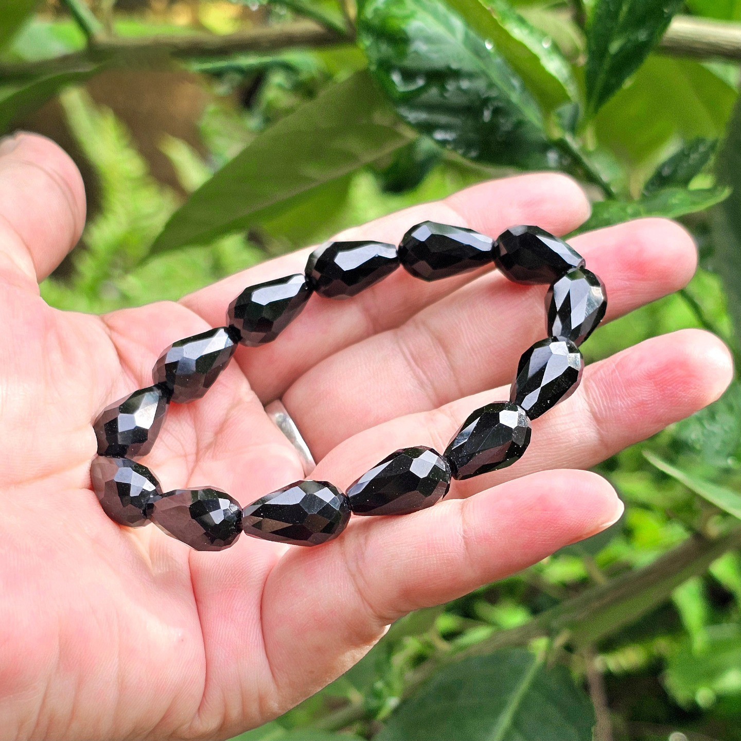 Kanchanaburi Thailand Bracelet Black Spinel Teardrop Shape Faceted 9.8 x 15 mm