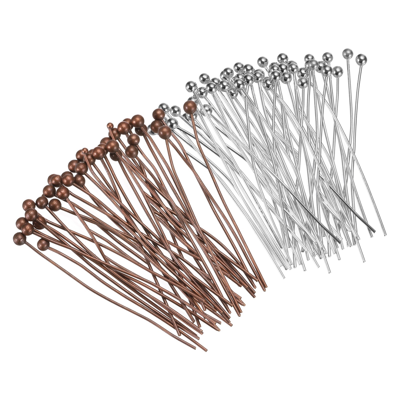 200Pcs Plated Ball Head Pins 30mm 24 Gauge, Silver and Purple Bronze