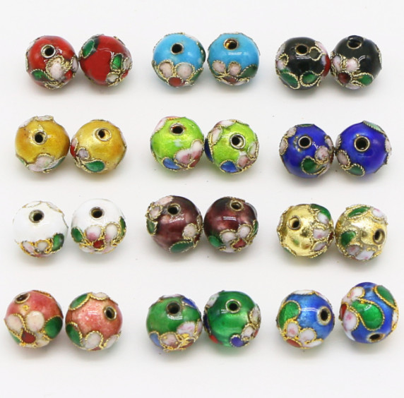 6mm 8mm 10mm 12mm 14mm Cloisonne flower silk Loose spacer copper Beads