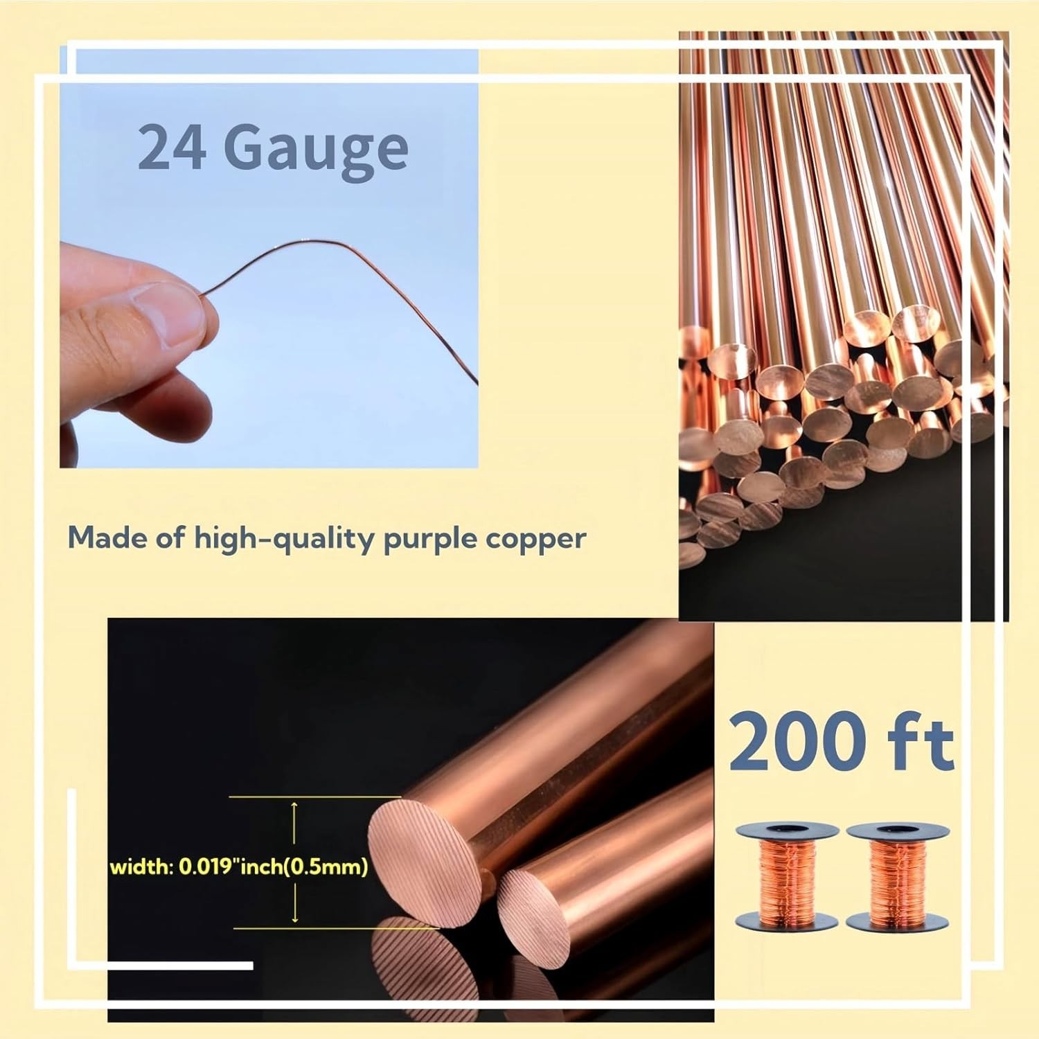 99.9% Pure Copper Wire – 2 Rolls of 200ft 24 Gauge for Jewelry & More