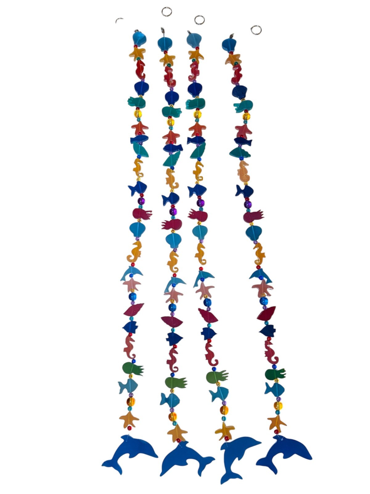 Set of 4 Strands of Epoxy Resin Beads Sea Creatures Beach Colorful 34 INCHES Ea