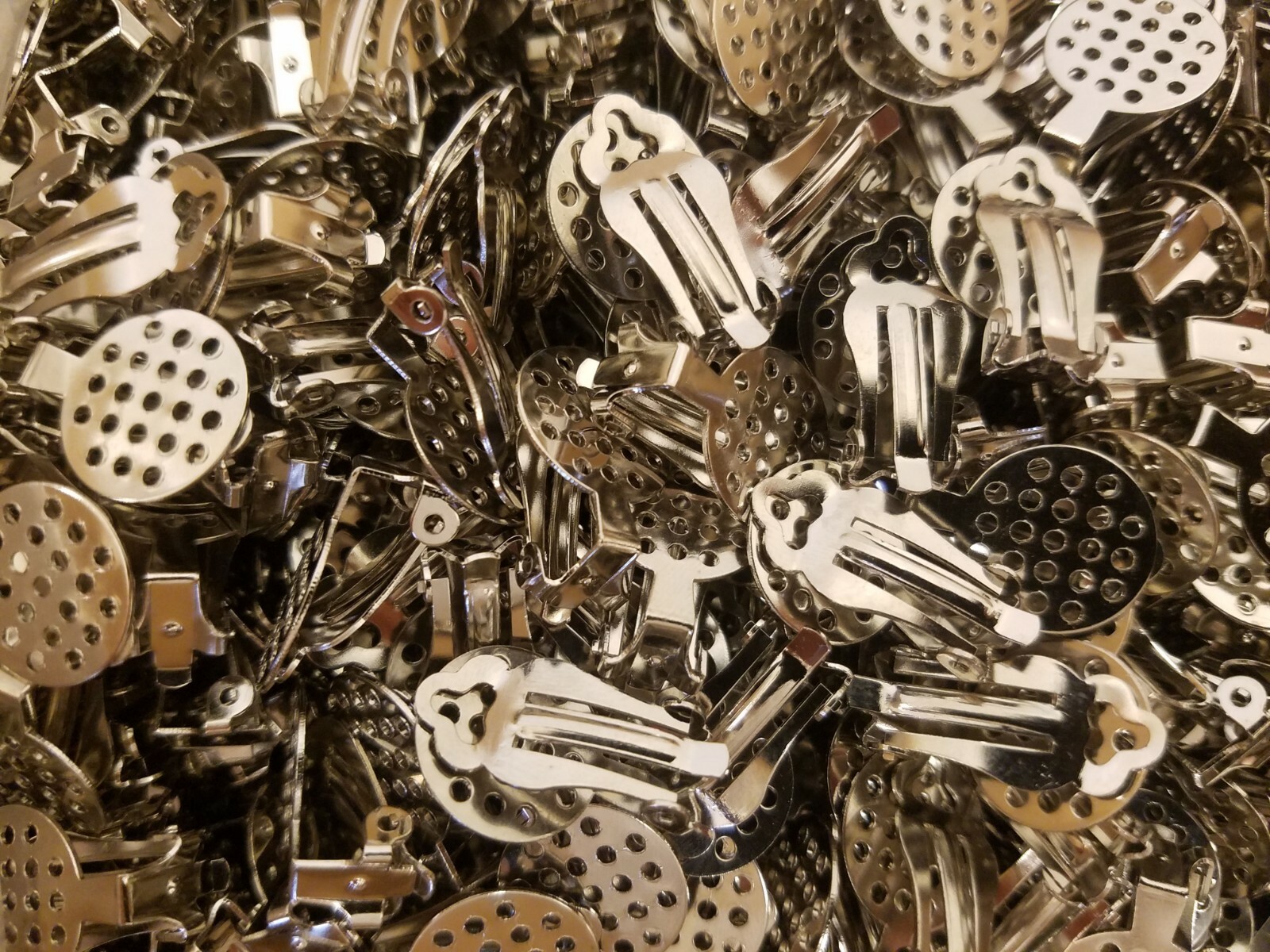 12 Pair Silver Clip on Earring Craft Findings Backs 15mm Perforated Flat Pad