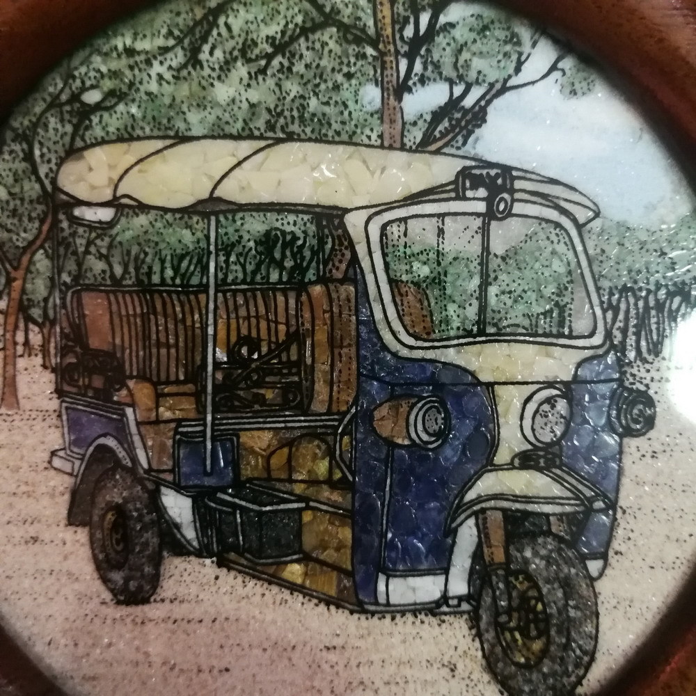 Natural Gemstone Picture Antiques Arts Decorative Thailand Vehicle TUKTUK Car