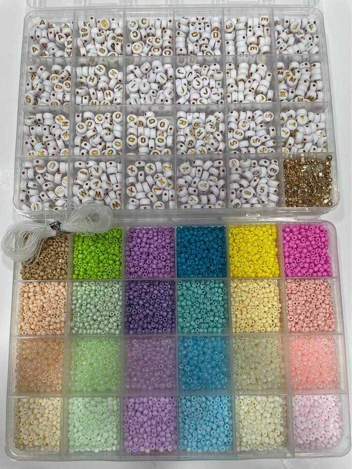 B56 8000+pcs 3mm SEED BEADS 24 Pastel Colors -4styles + Alphabet Letter Beads +