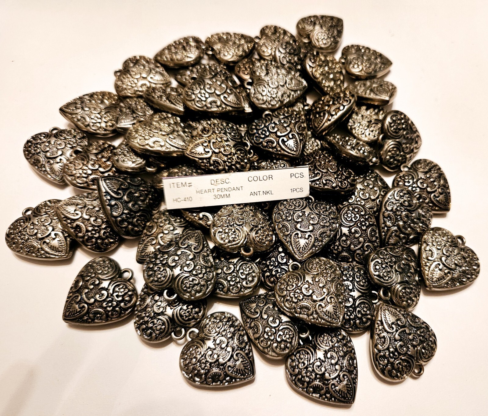 58 Pcs ANTIQUE NICKEL Silver Puffed Heart Charms Pendants Jewelry Making Raised