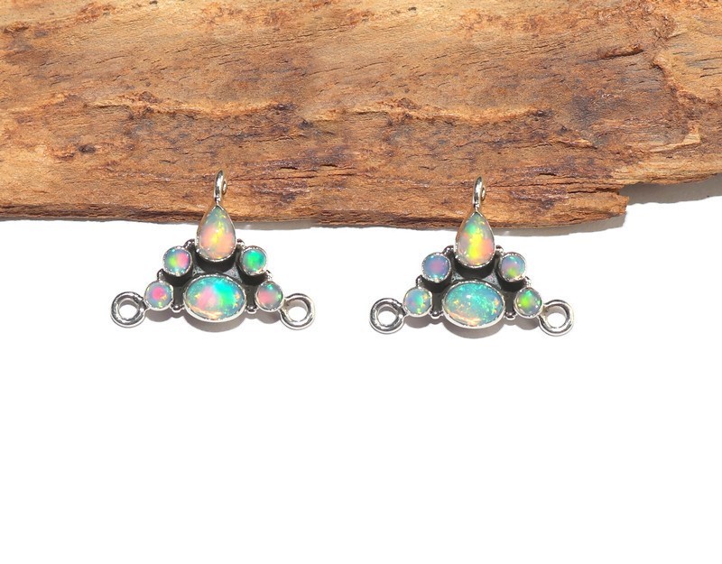 fire opal connector for earring making jewelry links sterling silver with opal
