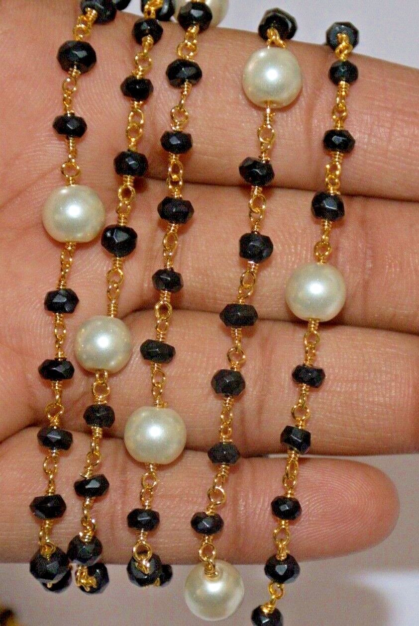 Wire wrapped jewelry making rosary chain, 4mm black gemstone beads bulk roll