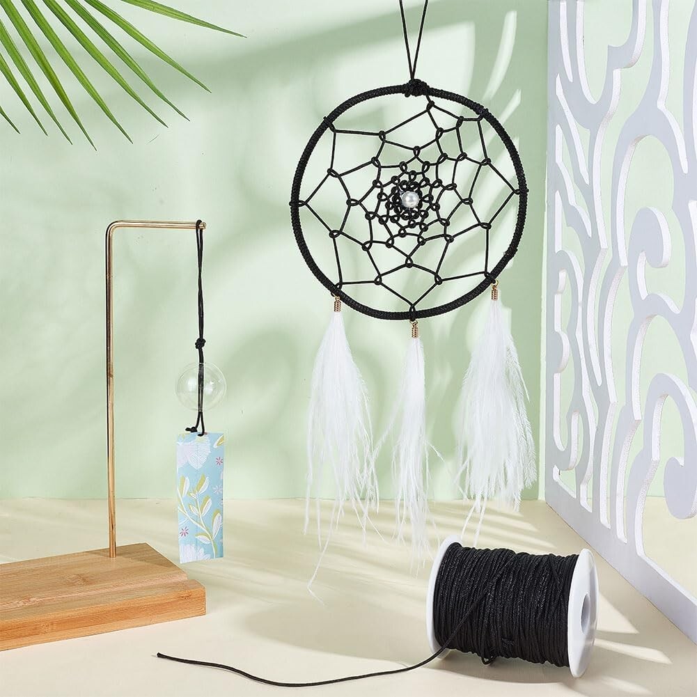 1.5mm 100 Yards Black Polyester/Nylon Cord Wind Chime Cord Replacement Braided